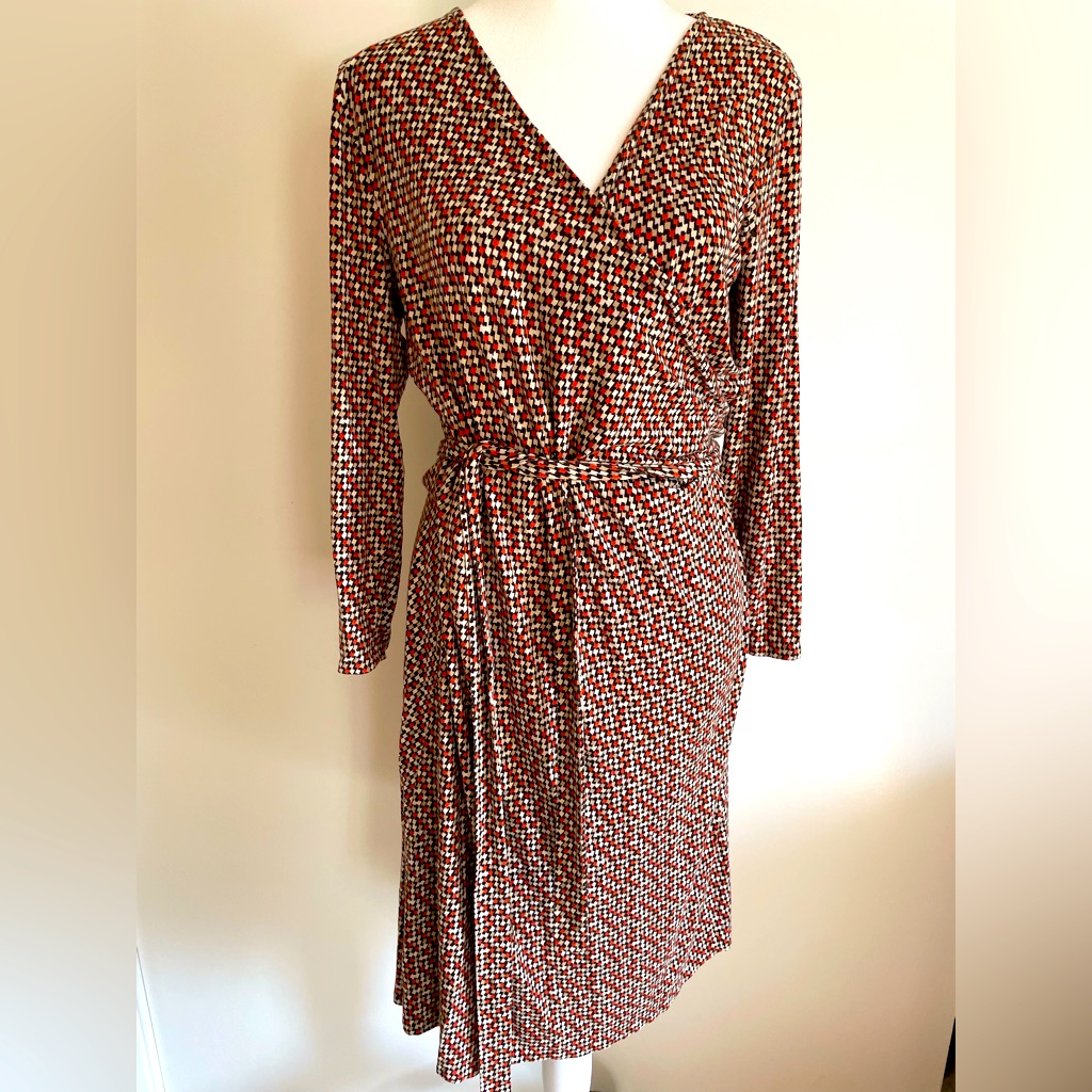Talbots Size Large Orange And Brown Dress.